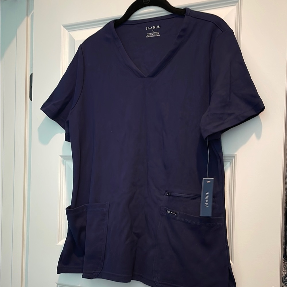 Jaanuu Women's Navy Ultra-soft Scrub Top New With Tags